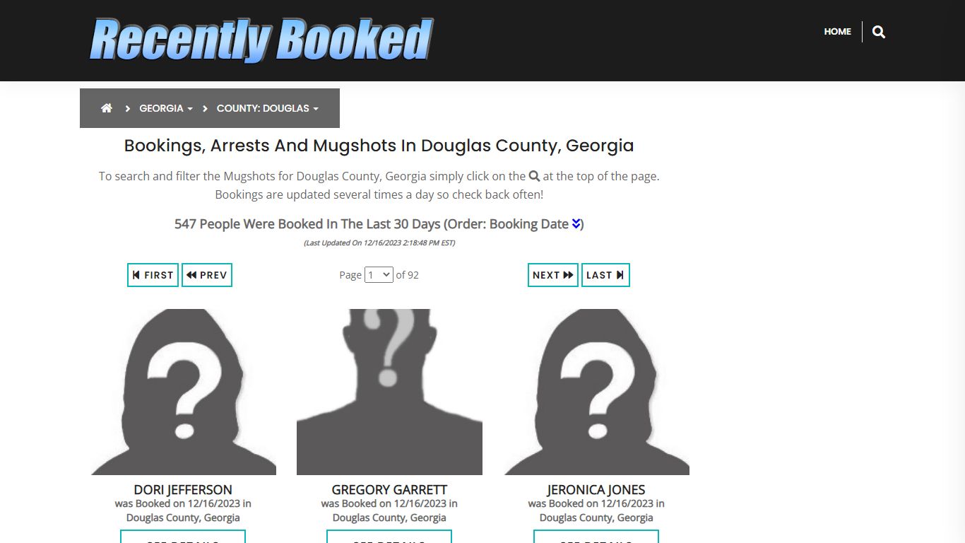 Recent bookings, Arrests, Mugshots in Douglas County, Georgia